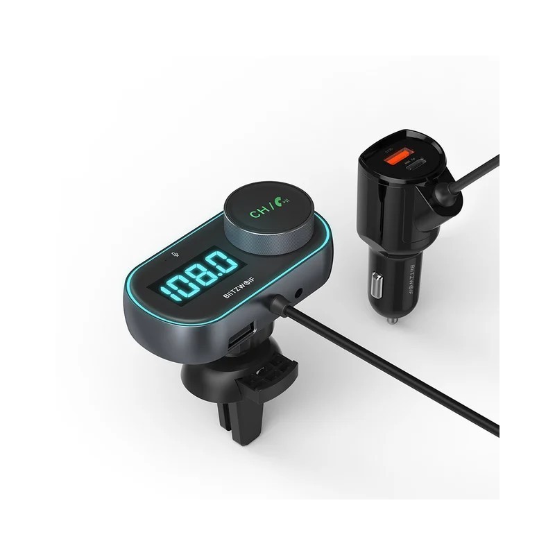 Blitzwolf BW-BC3 Autolader Auto Usb QC3.0 Rgb Bluetooth Auto-oplader
