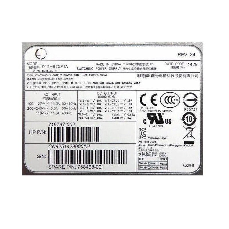 HP Z640 D12-925P1A 925W Workstation Power Supply 719797-002 758468-001