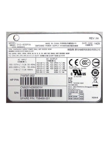 HP Z640 D12-925P1A 925W Workstation Power Supply 719797-002 758468-001
