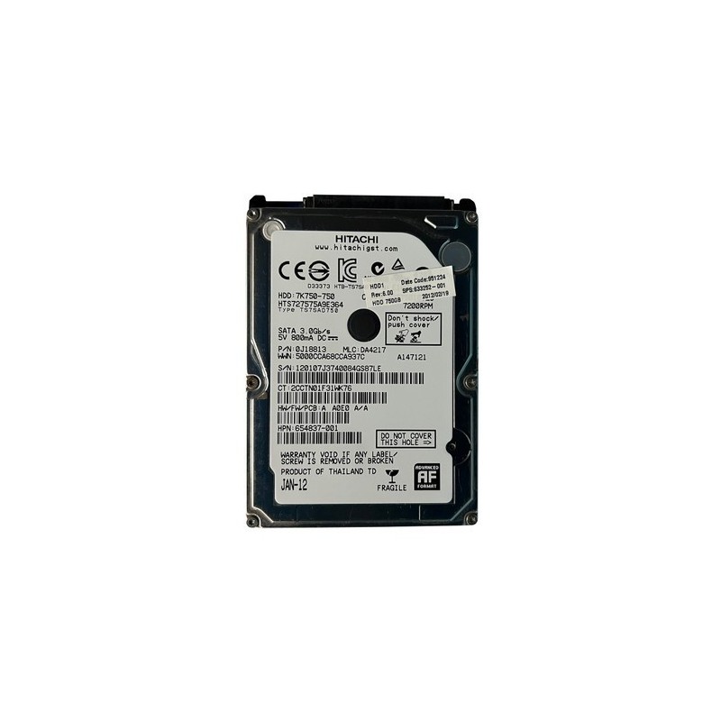 654837-001 HP 750GB 7.2K SATA 3.0Gbps 2.5" Hard Drive HTS727575A9E364